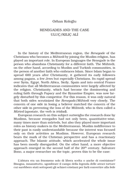 Orhan Kolog˘Lu RENEGADES and the CASE ULUÇ/KILIÇ ALI ·