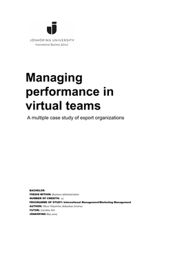 Managing Performance in Virtual Teams