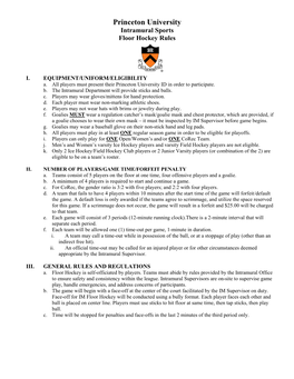 Intramural Sports Floor Hockey Rules