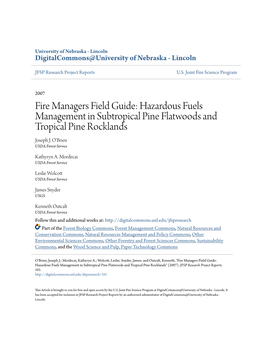 Hazardous Fuels Management in Subtropical Pine Flatwoods and Tropical Pine Rocklands Joseph J