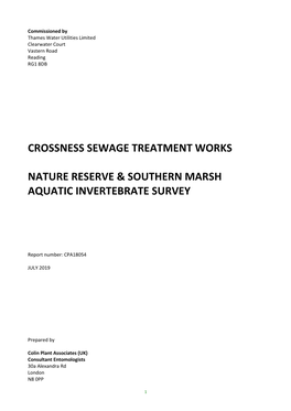 Crossness Sewage Treatment Works Nature Reserve & Southern Marsh Aquatic Invertebrate Survey