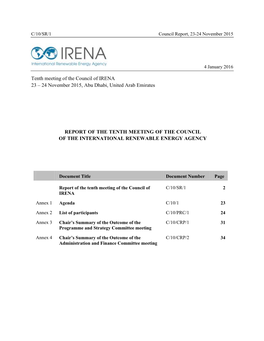 Tenth Meeting of the Council of IRENA 23 – 24 November 2015, Abu Dhabi, United Arab Emirates