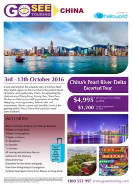 China's Pearl River Delta Escorted Tour