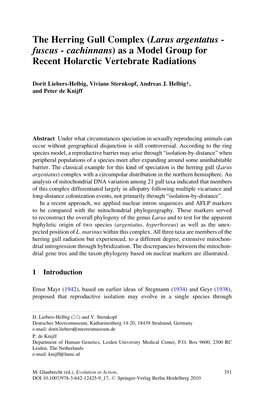 The Herring Gull Complex (Larus Argentatus - Fuscus - Cachinnans) As a Model Group for Recent Holarctic Vertebrate Radiations