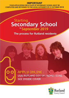 Secondary School Must Be Completed and Returned to the Local Authority by 31 October 2018