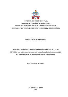 Universidade Federal Do Pará Campus Universitário De Ananindeua Programa De Pós-Graduação Em Ensino De História Mestrado P