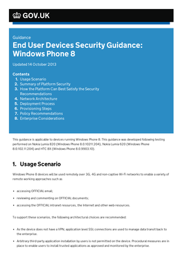 End User Devices Security Guidance: Windows Phone 8 Updated 14 October 2013