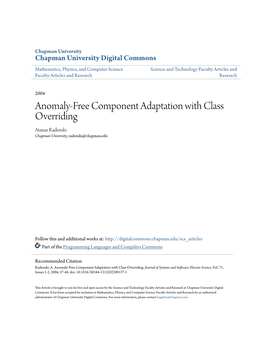 Anomaly-Free Component Adaptation with Class Overriding Atanas Radenski Chapman University, Radenski@Chapman.Edu