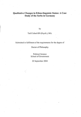 Qualitative Changes in Ethno-Linguistic Status : a Case Study of the Sorbs in Germany