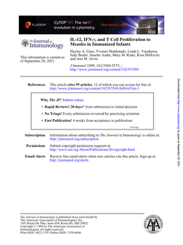 Measles in Immunized Infants , and T Cell Proliferation to Γ IL-12, IFN