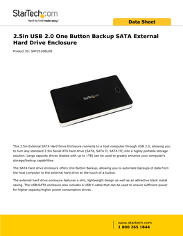 2.5In USB 2.0 One Button Backup SATA External Hard Drive Enclosure