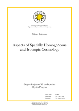 Aspects of Spatially Homogeneous and Isotropic Cosmology