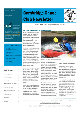Cambridge Canoe Club Newsletter