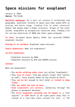 Space Missions for Exoplanet