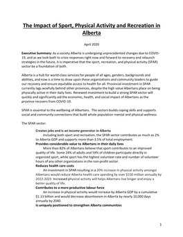 The Impact of Sport, Physical Activity and Recreation in Alberta