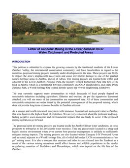 Letter of Concern: Mining in the Lower Zambezi River Water Catchment and Protected Areas