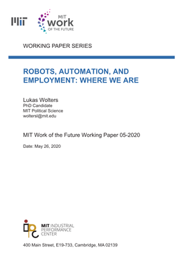 Robots, Automation, and Employment: Where We Are