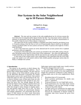 Star Systems in the Solar Neighborhood up to 10 Parsecs Distance