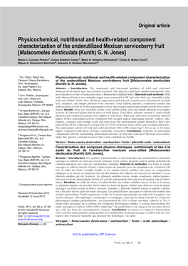 Physicochemical, Nutritional and Health-Related Component Characterization of the Underutilized Mexican Serviceberry Fruit [Malacomeles Denticulata (Kunth) G