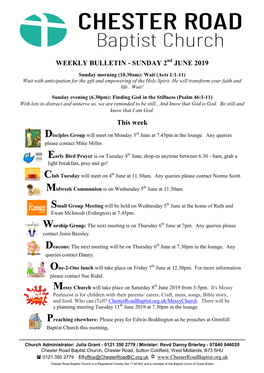 WEEKLY BULLETIN - SUNDAY 2Nd JUNE 2019
