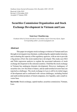 Securities Commission Organization and Stock Exchange Development in Vietnam and Laos