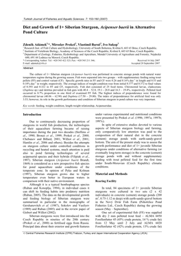 Diet and Growth of 1+ Siberian Sturgeon, Acipenser Baerii in Alternative Pond Culture