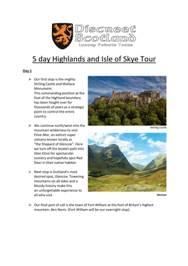 5 Day Highlands and Isle of Skye Tour