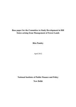 Base Paper for the Committee on Development of Hill States