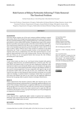 Risk Factors of Biliary Peritonitis Following T-Tube Removal- the Unsolved Problem