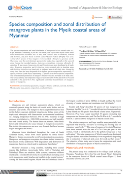 Species Composition and Zonal Distribution of Mangrove Plants in the Myeik Coastal Areas of Myanmar