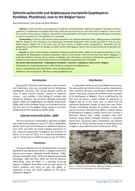 Ephestia Welseriella and Delplanqueia Inscriptella (Lepidoptera: Pyralidae, Phycitinae), New to the Belgian Fauna