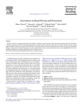 Innovations in Retail Pricing and Promotions Dhruv Grewal A,∗, Kusum L