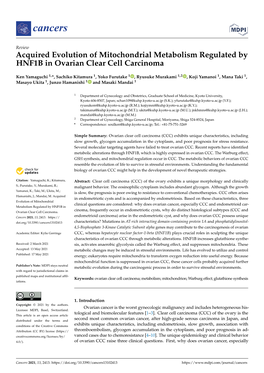 Acquired Evolution of Mitochondrial Metabolism Regulated by HNF1B in Ovarian Clear Cell Carcinoma