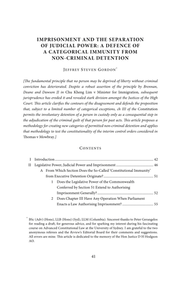 Imprisonment and the Separation of Judicial Power: a Defence of a Categorical Immunity from Non-Criminal Detention