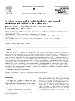 Is Ellipura Monophyletic? a Combined Analysis of Basal Hexapod