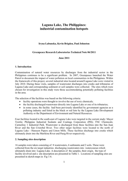 Laguna Lake, the Philippines: Industrial Contamination Hotspots