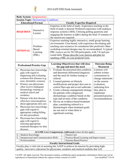 Dermatologic Conditions Educational Format Faculty Expertise Required Expertise in the Field of Study