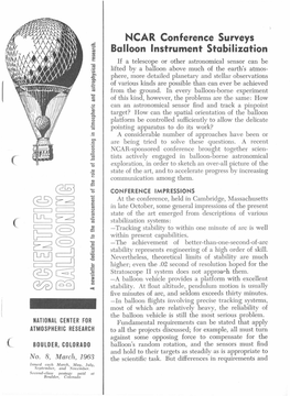 J N CAR Conference Surveys Balloon Instrument Stabilization