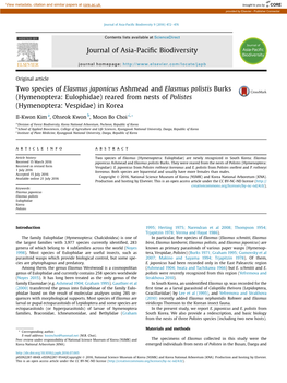 Two Species of Elasmus Japonicus Ashmead and Elasmus Polistis Burks (Hymenoptera: Eulophidae) Reared from Nests of Polistes (Hymenoptera: Vespidae) in Korea