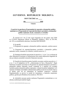 Guvernul Republicii Moldova Hotărâre