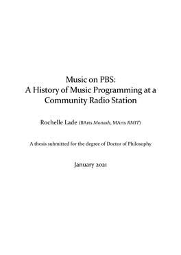 Music on PBS: a History of Music Programming at a Community Radio Station