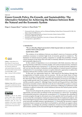 Green Growth Policy, De-Growth, and Sustainability: the Alternative Solution for Achieving the Balance Between Both the Natural and the Economic System