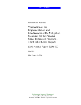 Verification of the Implementation and Effectiveness of the Mitigation Measures for the Panama Canal Expansion Program – Third Set of Locks Project