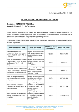 Bases Y Condiciones De Subasta