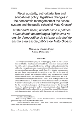 Fiscal Austerity, Authoritarianism and Educational Policy: Legislative Changes in the Democratic Management of the School System