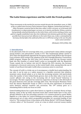 The Latin Union Experience and the Lolr: the French Position