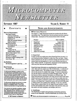 SEPTEMBER 1987 • Contents Tl Volume 3, Number 11 NEWS