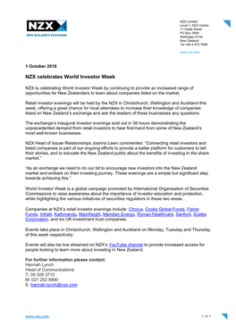 NZX Celebrates World Investor Week