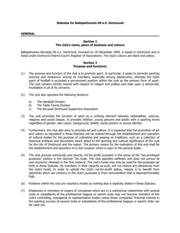 Statutes for Ballspielverein 09 E.V. Dortmund GENERAL Section 1 The