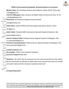 Covid-19 and Ectodermal Dysplasia Article